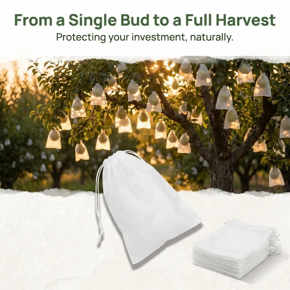 100Pcs Breathable Fruit Protection Bags Non-woven Fabric Insect-Proof Pest Control Net Set Multi-purpose Hidden Drawstring