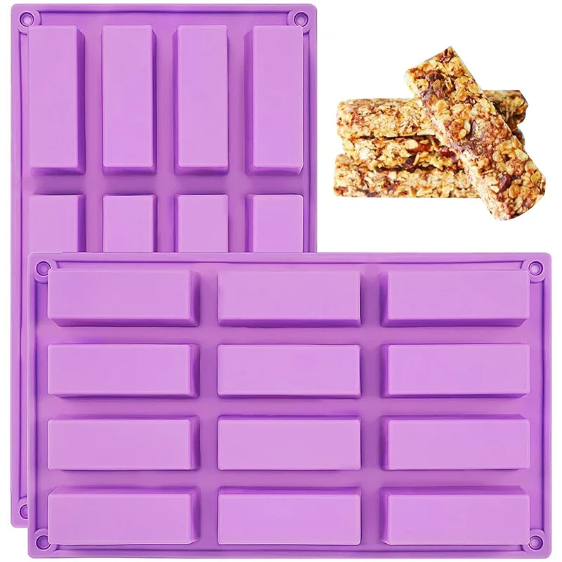 2Pcs Molde para Barras de Chocolate Rectangular, 12 Cavidades Moldes de Silicona para Barras de Cereal, Molde para Barras de Granola para Hornear Ganache, Tarta de Queso