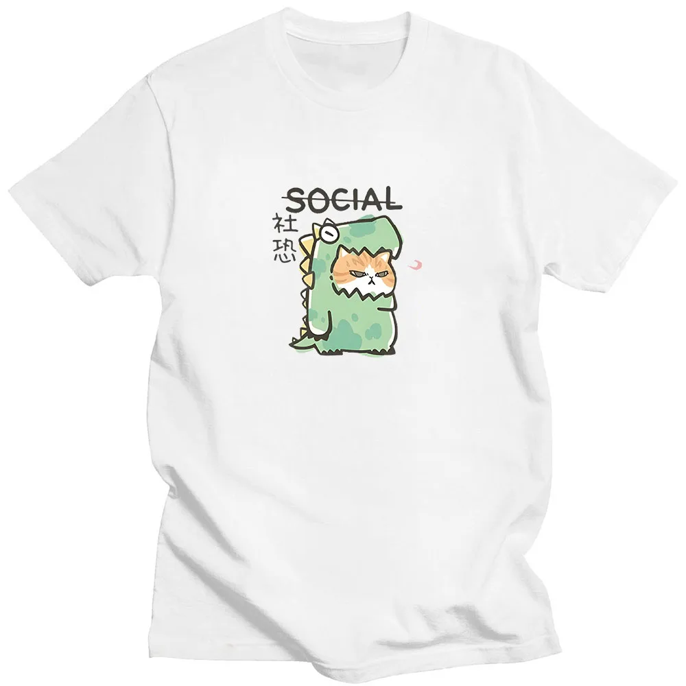 T-shirt gatto dinosauro stampa cartone animato maglietta o-collo Kawaii manica corta 100% cotone maglietta retrò Ropa De Mujer abbigliamento Unisex