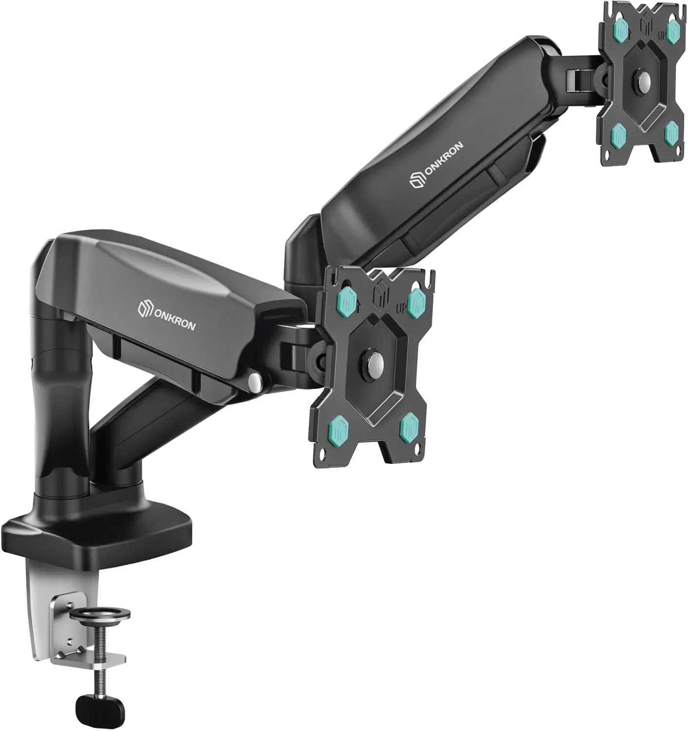 Dual Monitor Mount for 13-32" Screens, Gas Spring Arm, VESA 75/100, Swivel Tilt Rotation