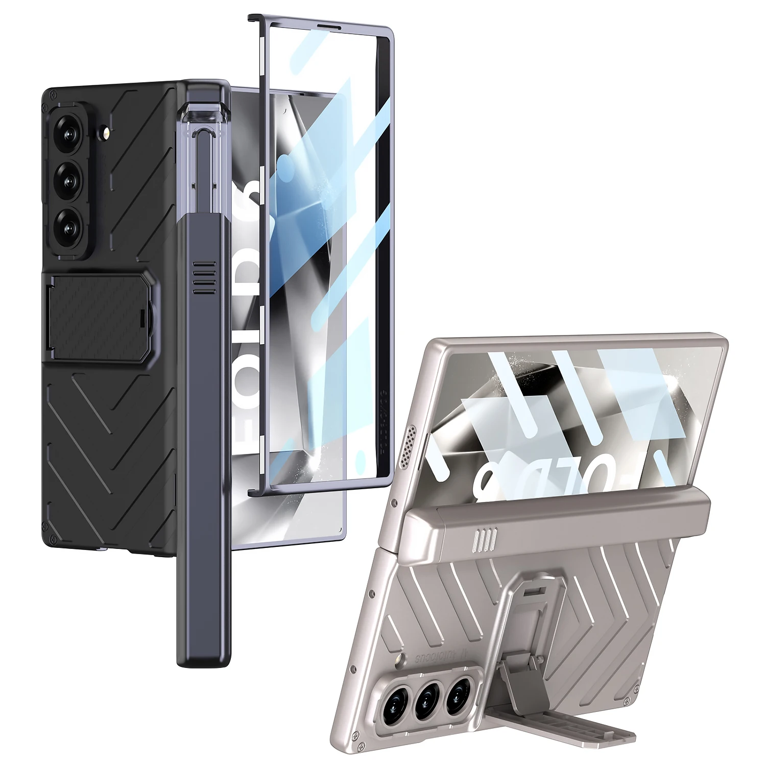 

For Samsung Z Fold 6 5 4 3 Phone Case Bracket Shell Membrane Integrated Magnetic Hinge Pen Slot All-Inclusive Protective Cover