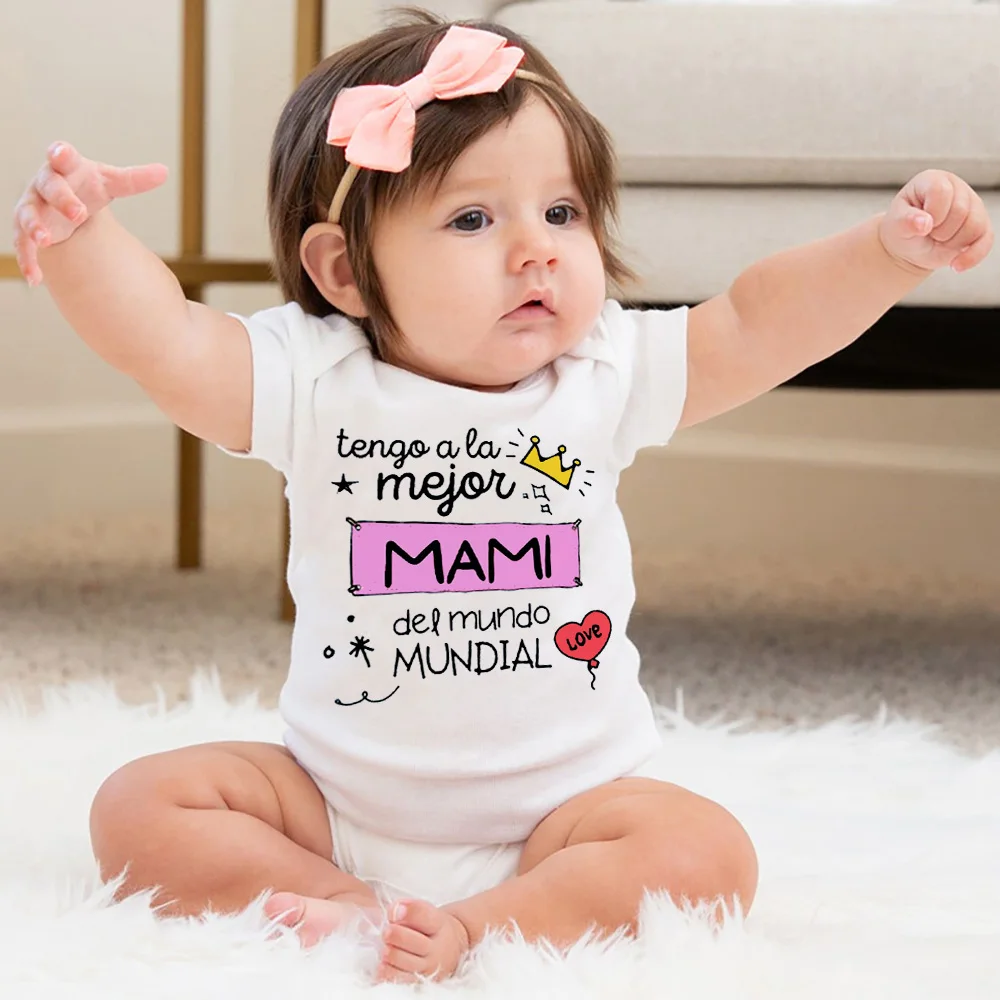 

I Have A Best Mom in The World Spanish Print Boby Rompoer Infant Short Sleeve Bodysuit Boys Girls Summer Jumpsuit Gift Fo Mother