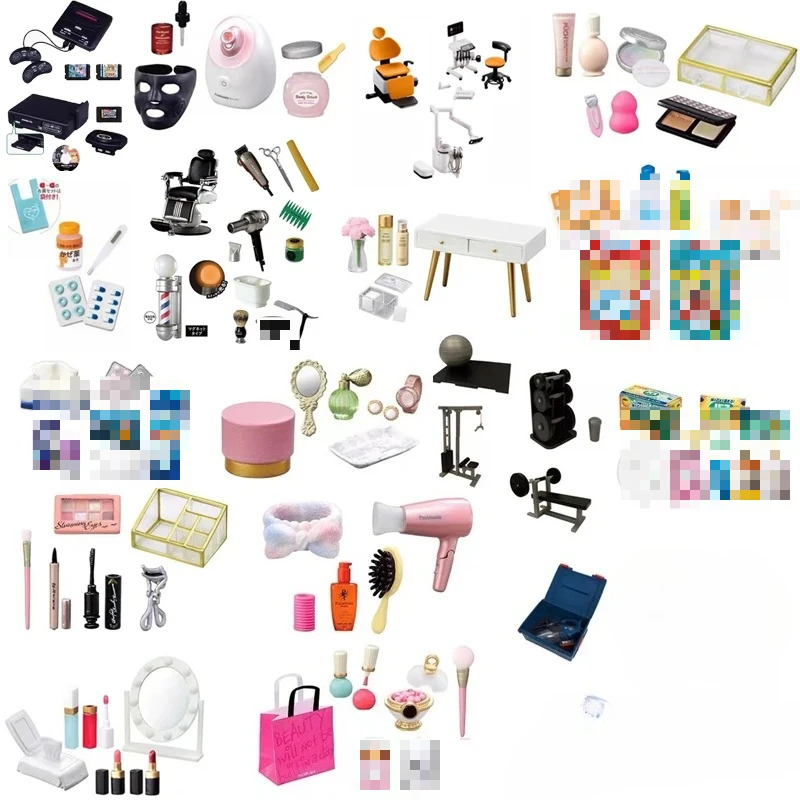 

Миниатюрный набор для кукольного домика: аптечка, термометр, мини-проигрыватель, фитнес-оборудование, косметика, реквизит, аксессуары для солдатиков