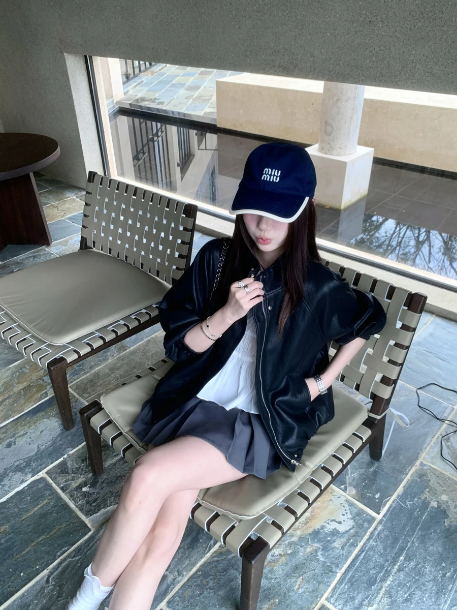 

Retro Stand Collar Soft High End Motorcycle Jaet Women's ort Loose Slimming Outerwear Spring 2026 Faion Ladies Leather ...