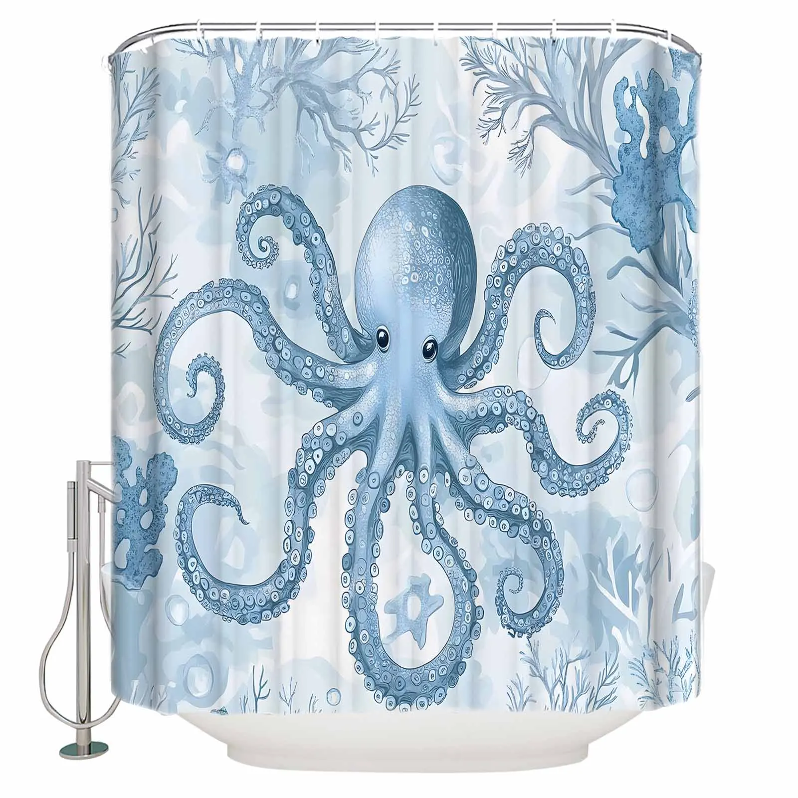 

Vintage Octopus Coral Shower Curtains Waterproof Bath Curtains Home Decor Modern Luxury Bathroom Curtain