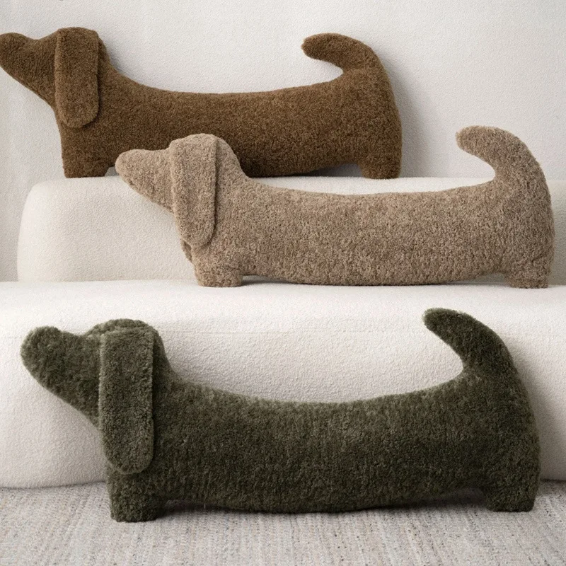 Cartoon Dachshund Pillow Plush Cute Sausage-shaped Cushion Nap Pillow Long Lumbar Pillow Bedroom Home Decor Neck Pillow