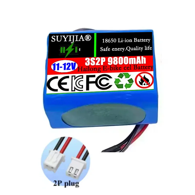 11.1V/12V 9800mAh 3S2P 18650 Battery Pack Power Monitoring Display with BMS Protection