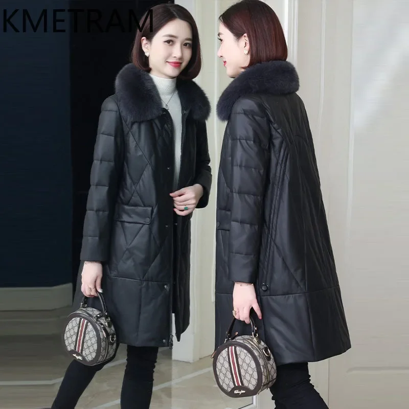 Real Sheepskin Puffer Jacket Women Luxury Long Down Coats 2024 New in Outerwears Winter Clothes Fox Fur Collar Coat пуховик