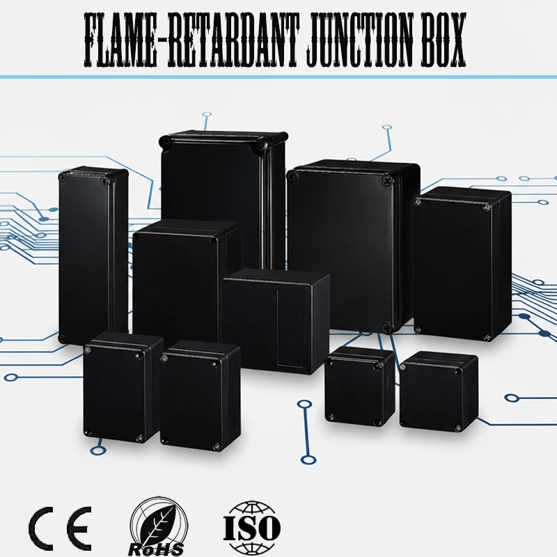 Black flame-retardant outdoor waterproof junction box, made of ABS material, with IP67 water resistance rating