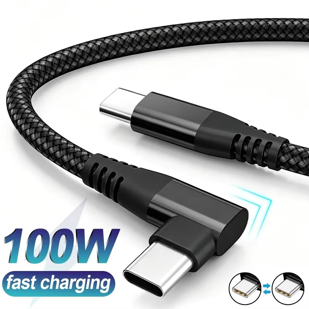 100W 90 Degree Elbow Right Angle Type C to C Cable PD Quick Charge 480Mbps Data Sync Wire For MacBook Pro iPhone Samsung Xiaomi