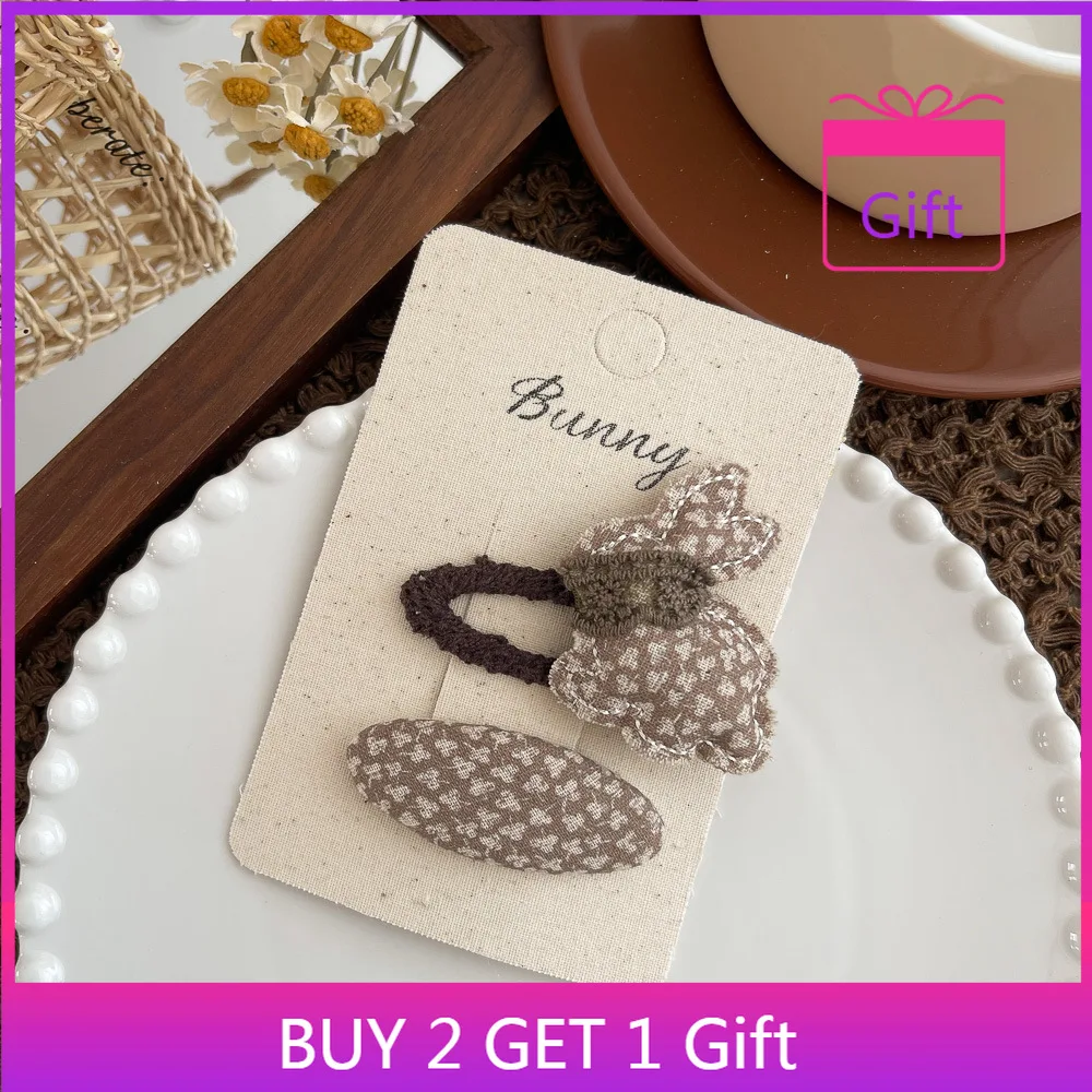 

Cartoon Animal Hair Clips Brown Floral Print Bunny Bear Design for Girls Side Clips Gentle Flyaways Tamer