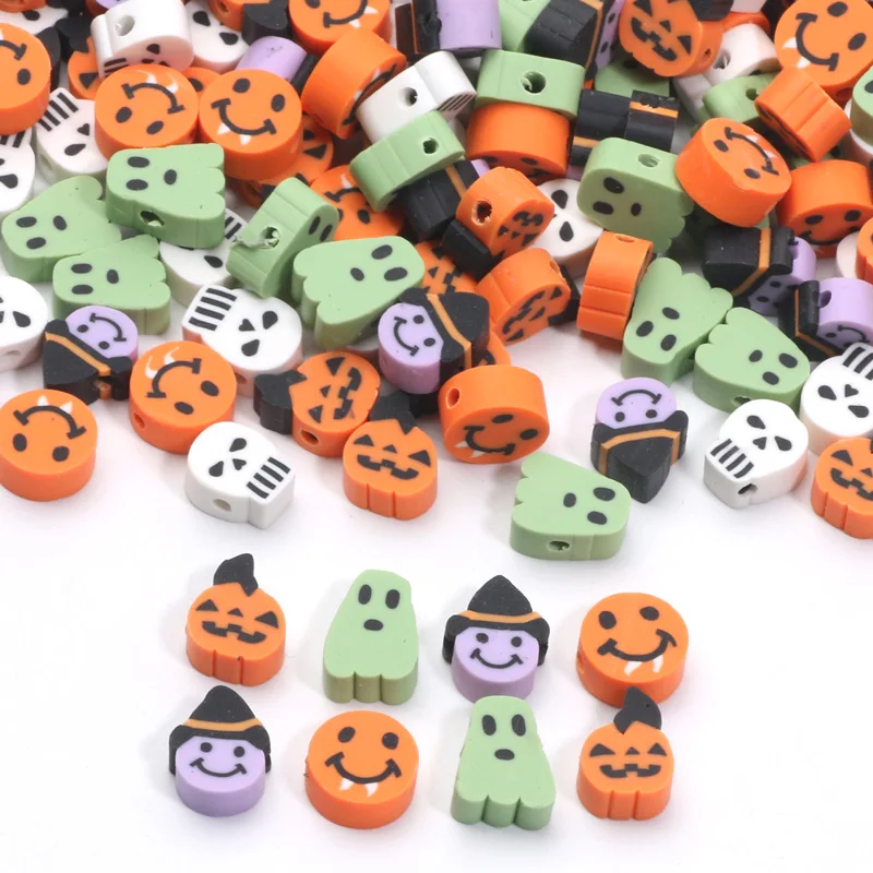 20 sztuk gliny koraliki dystansowe naszyjnik bransoletka Charms Halloween wzór glina polimerowa koraliki do tworzenia biżuterii DIY akcesoria