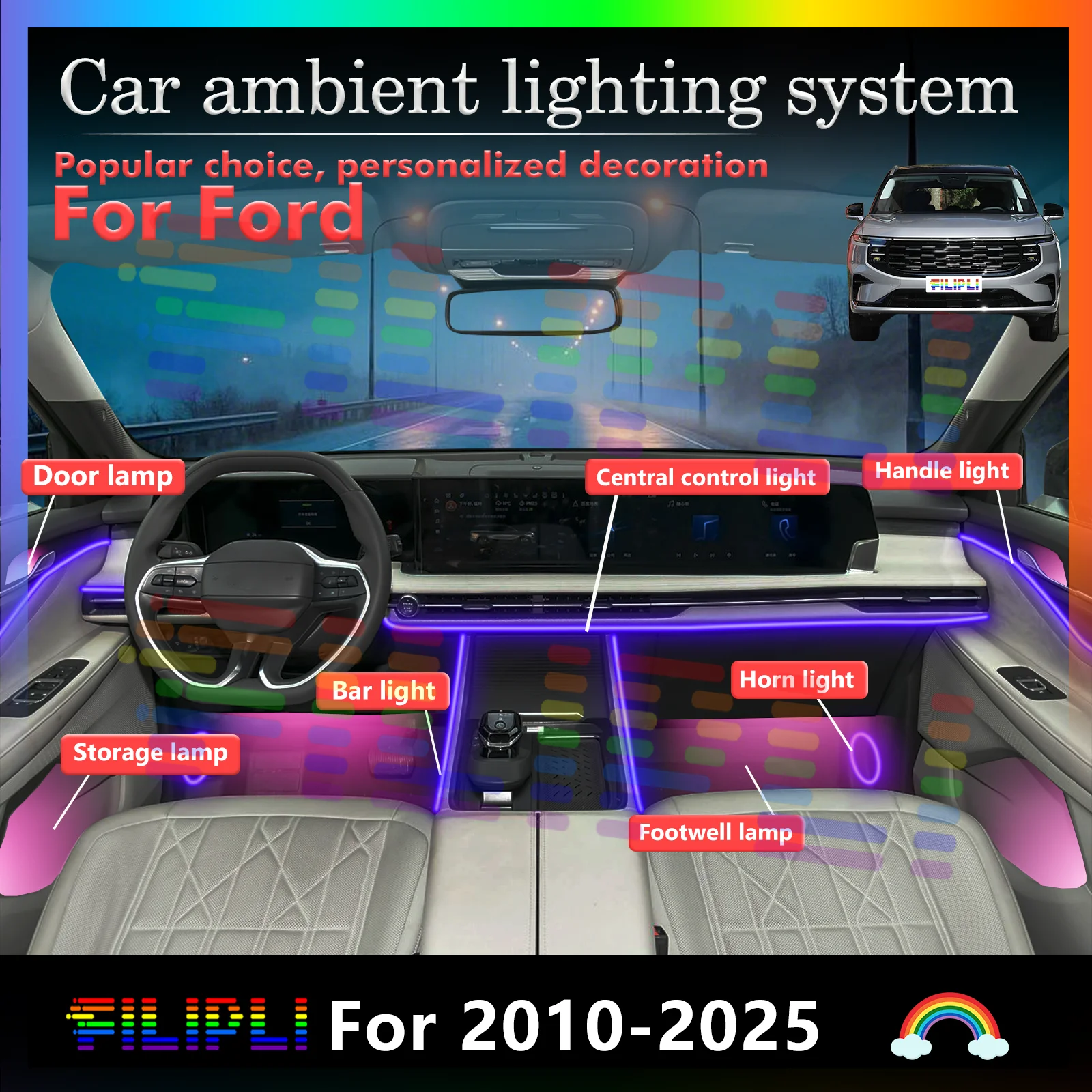 

For Ford Vehicle LED Strip Lights QR Code Customization, Social Sharing & User-friendly
