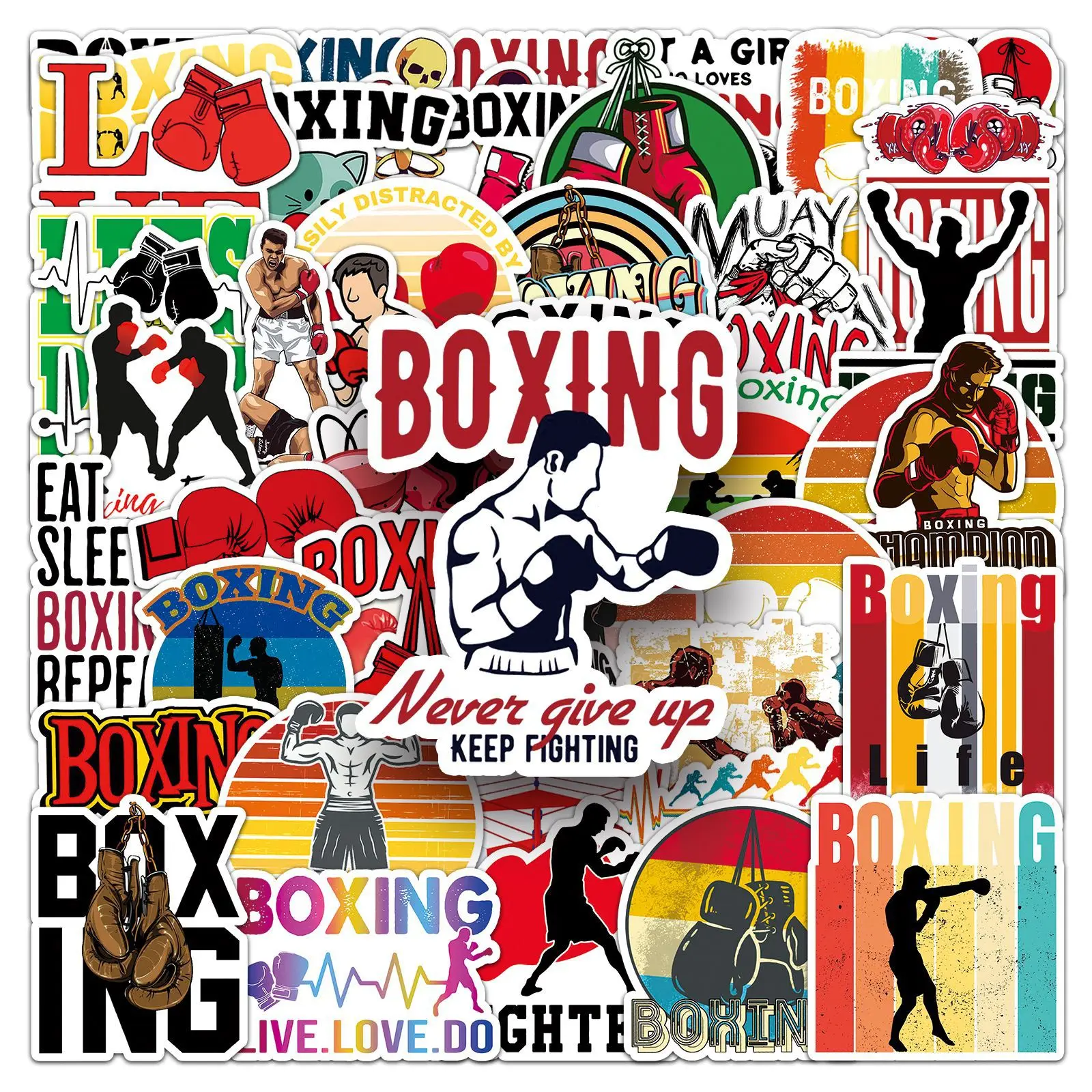 

50Pcs boxing graffiti DIY cartoon sports Decoratio phone Luggage Laptop Guitar Bike Skateboard fridge helmetToy waterpro sticker