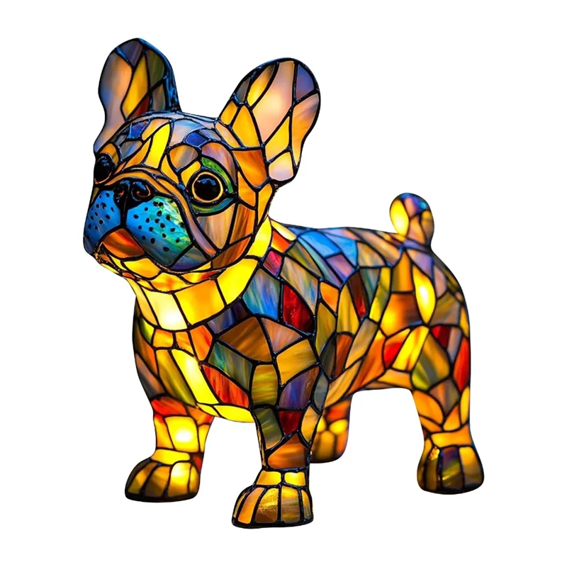 A03F-Dogs Lamps, Resin Stained Glass Lamps, Dog Series Art Table Night Light, Cute Pet Vintage Themed Led Table Home Decor