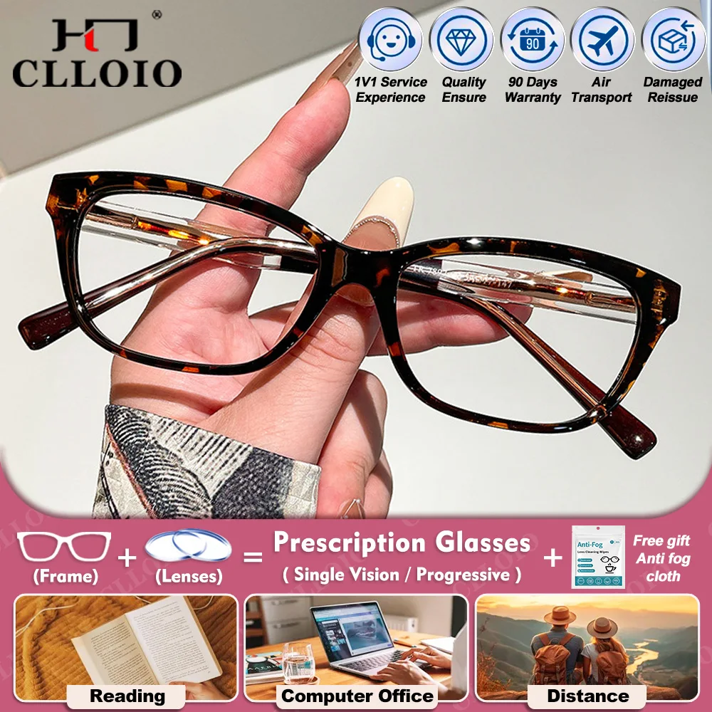 

CLLOIO Lady Small Frame Anti Blue Light Computer Prescription Glasses Women Photochromic Myopia Progressive Optical Eyeglasses
