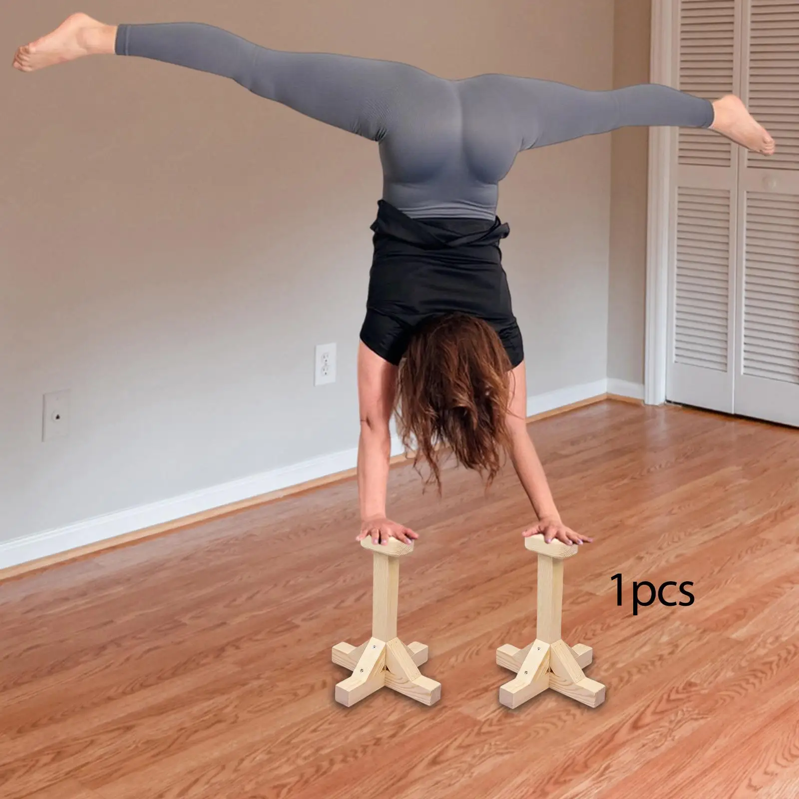 Handstand Training Bars Solid Wood Non Slip Base Exercise Device for Fitness Balance at Home