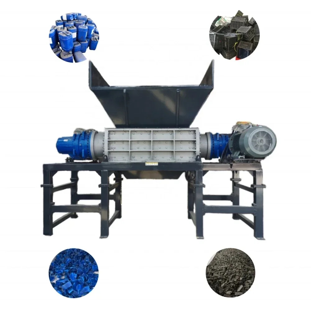 Double Shaft Plastic Shredder Machine Glass Bottle Crusher Crushing Equipment for Waste Recycling