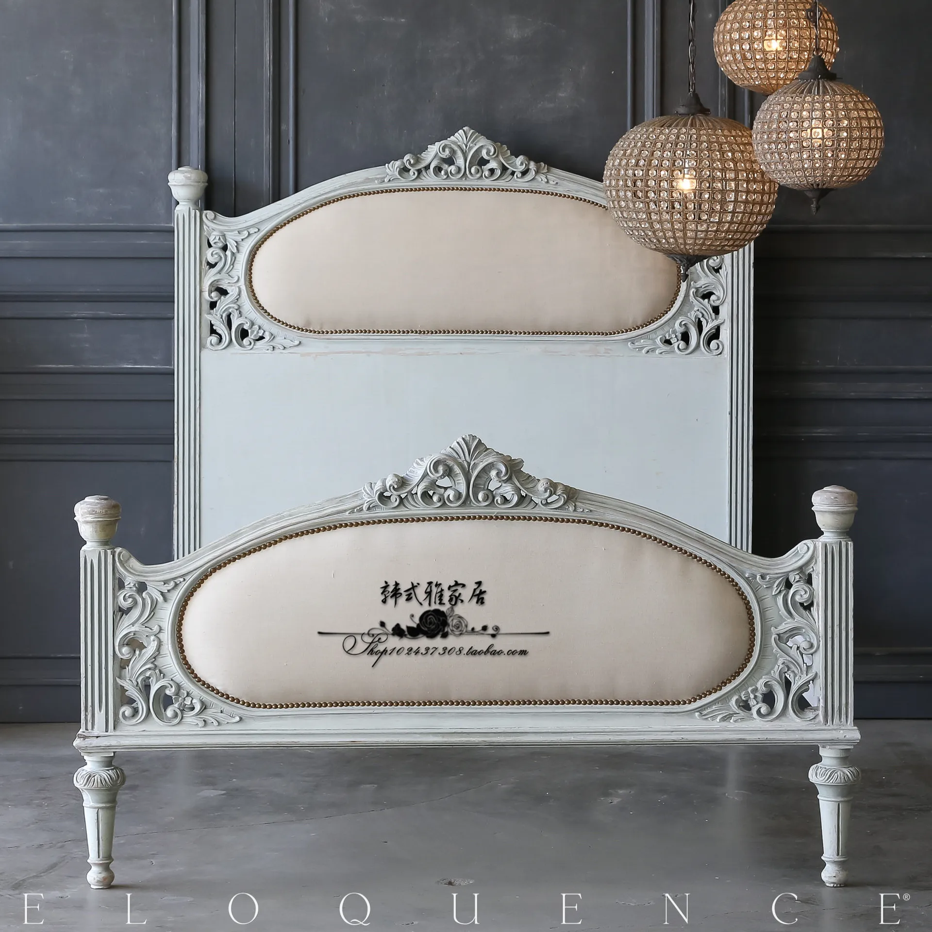 Retro solid wood bed, European carved antique princess bed, British design bedroom children's bed
