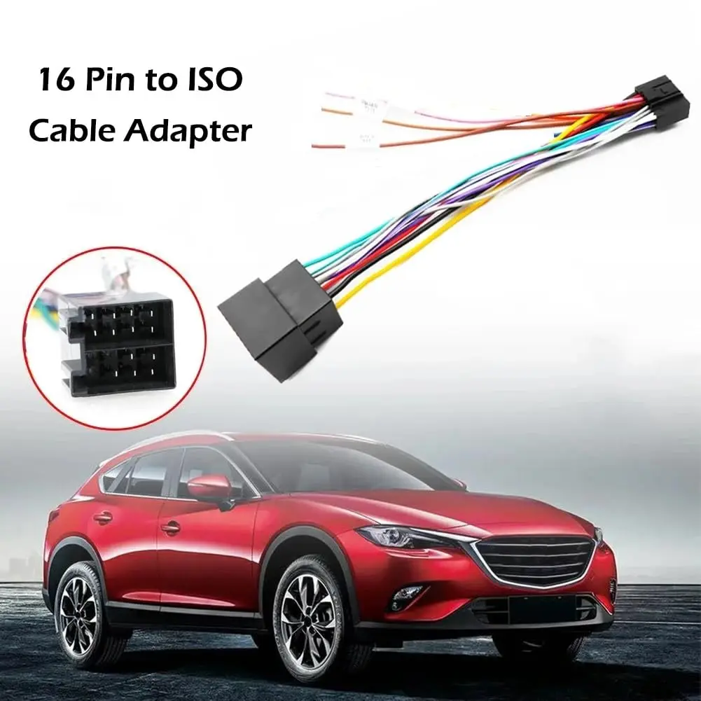 16 Pin to ISO Cable Adapter 16P Plug ISO Connector Wiring Harness Universal Accessory Wire for 2 Din Radio Car Android Head Unit