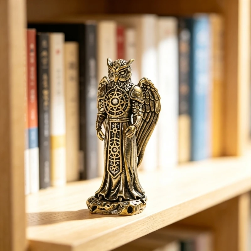 F19B Antique Brasses Owl Figurine Mystical Wizard Decors For Home Office Desk Shelf