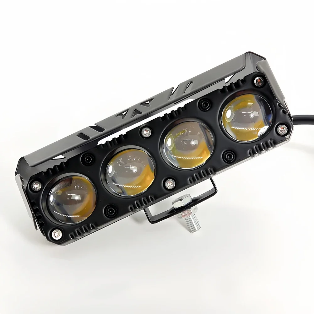 12V Motorcycle Three-eye Fisheye LED Spotlights Super Bright Two Color Lens Headlight Waterproof Shockproof Retrofit Lamp
