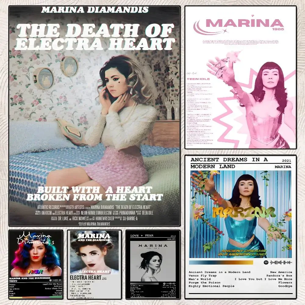 Póster de álbum de música Marina y los diamantes, carteles HD, autoadhesivos, impermeables, ideales para decoración de sala de estar, dormitorio y bar