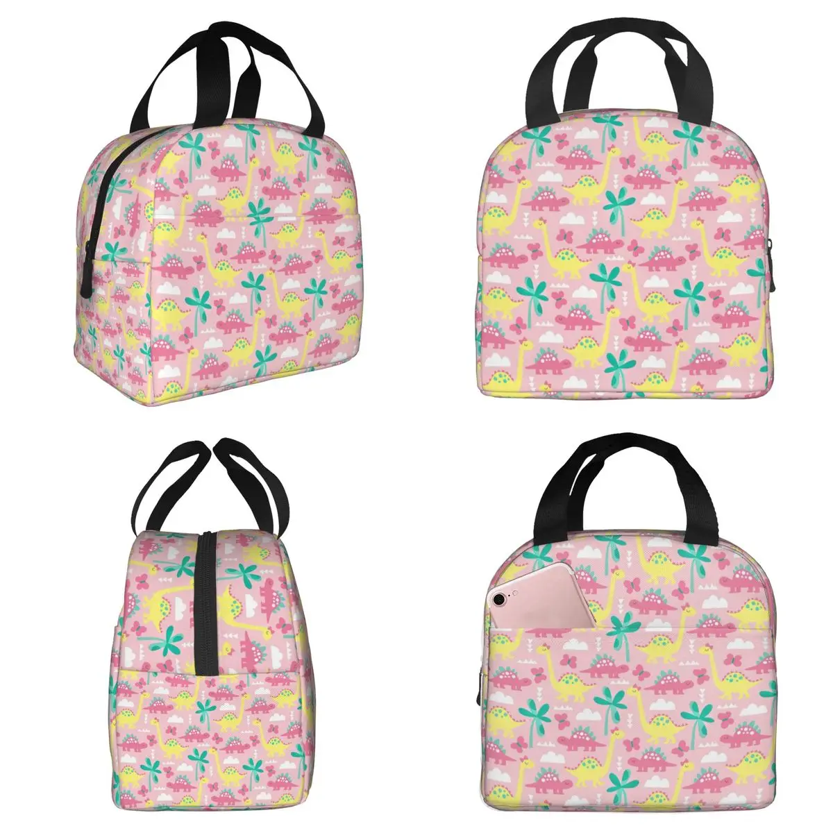 Isolierte Lunchtasche mit Cartoon-Motiv, niedliches Dinosaurier-Muster, für Kinder, Schule, Kühler, Thermo-Lebensmittelbox, auslaufsichere Lunchboxen, Behälter