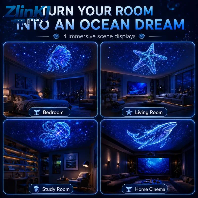 Dreamy Ocean Wave Projector Portable USB LED Night Light Sleep Aid Lamp for Kids Nursery Home Decor