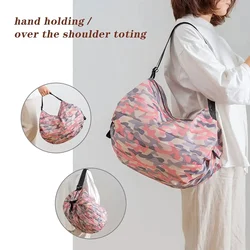 Reusable Foldable Shopping Bag Pink Waterproof Oxford Cloth Travel Beach Bag Supermarket Grocery Portable Storage Bags organizer