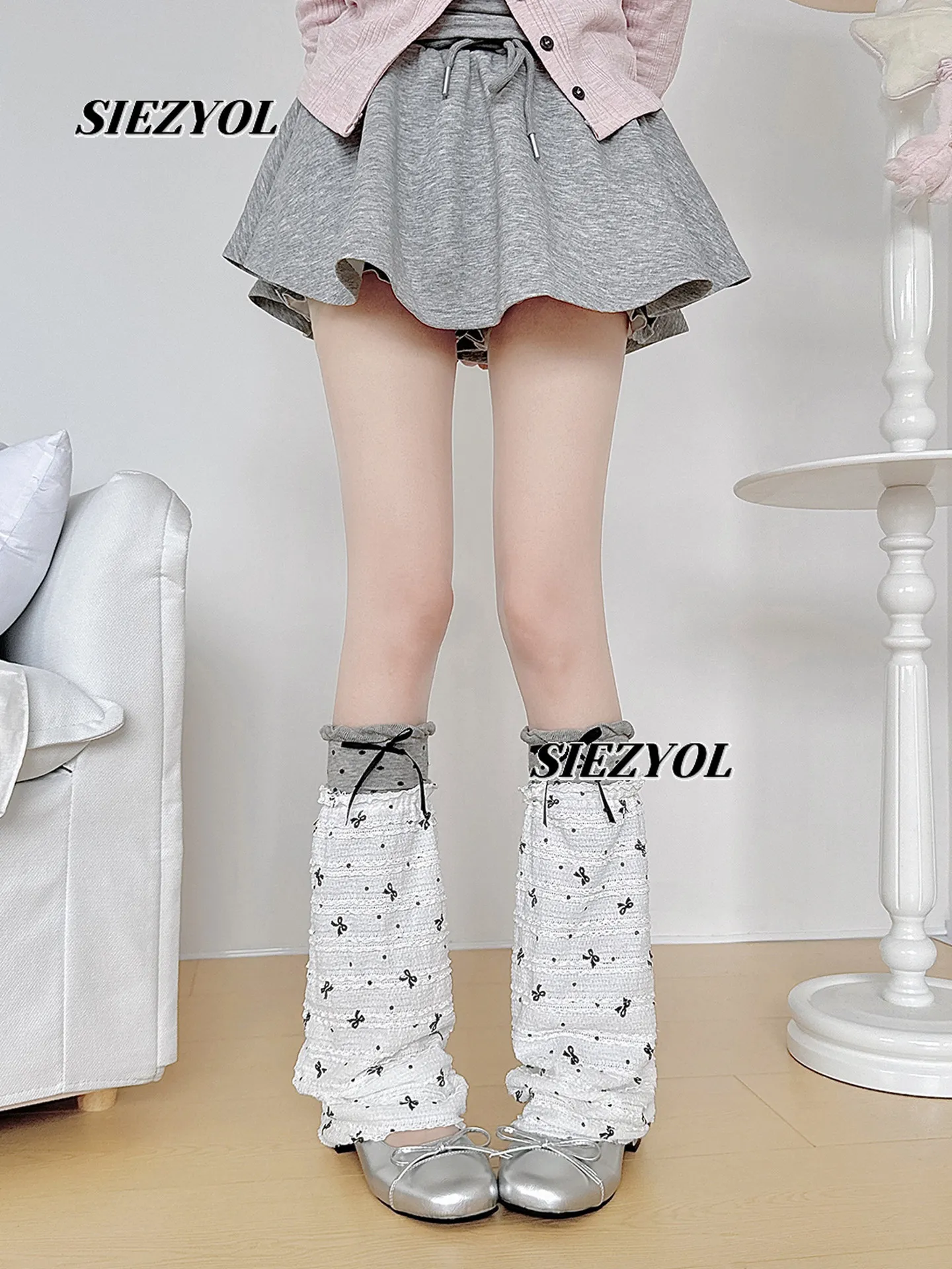 Japanese Bow Leg Cover Stacked Wear Spring and Autumn Polka Dot Lace Leg Warmers Sweet Cute Girl Versatile Pile Socks Cover