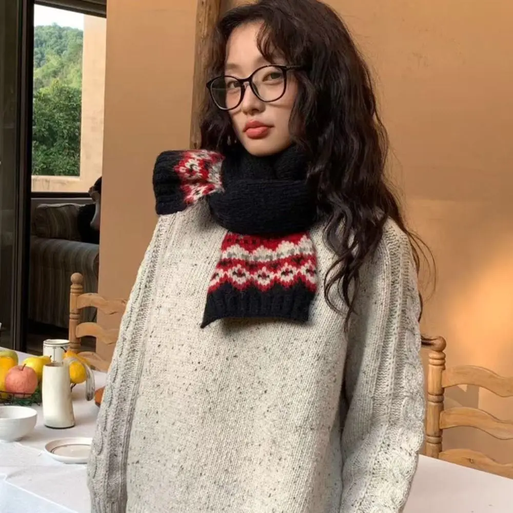 

Элегантный шерстяной жаккардовый вязаный шарф, плюшевые теплые зимние кашемировые шарфы, однотонные утолщенные шаль в стиле Fair Isle, студенческая шаль