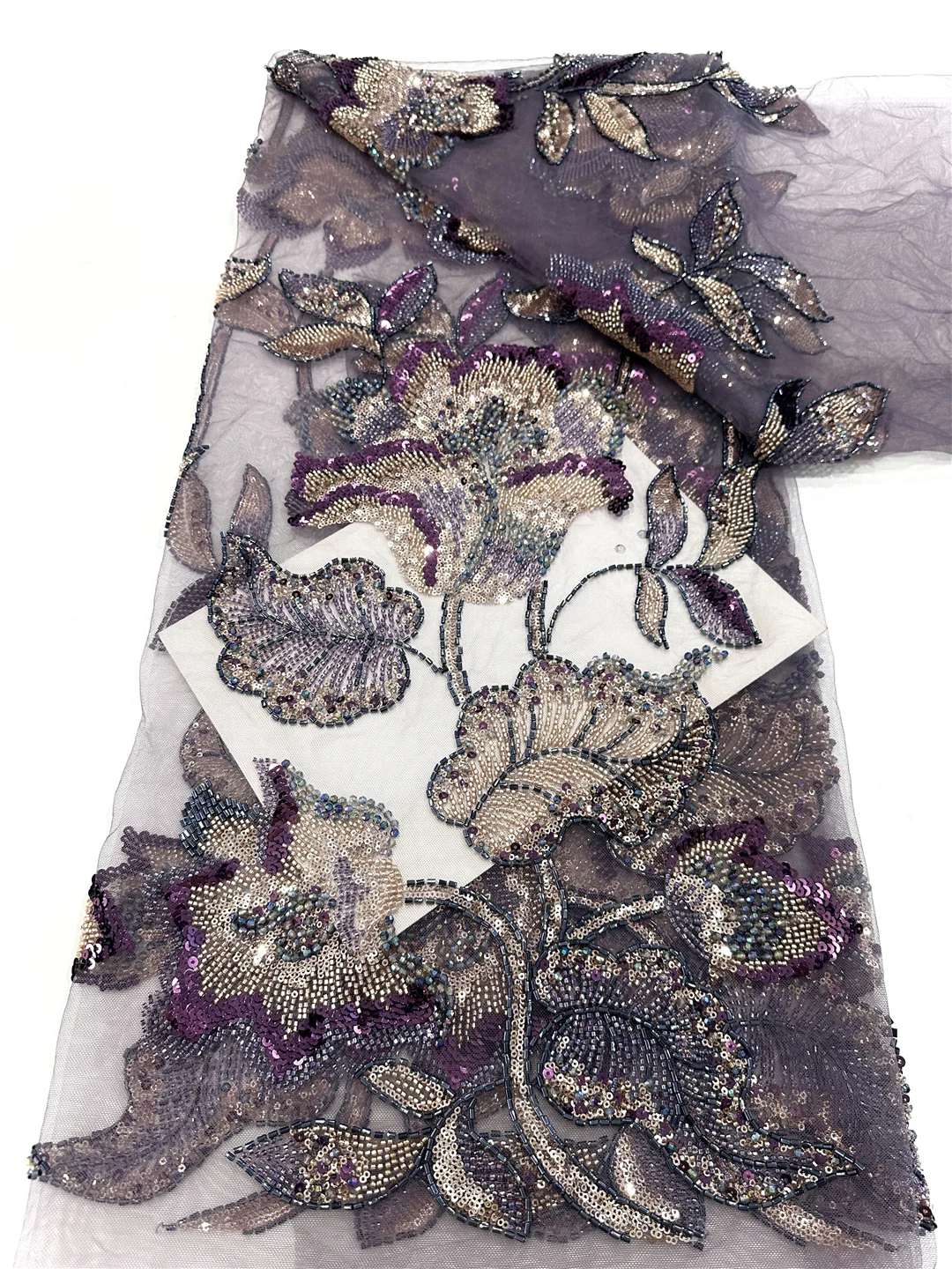 Luxury African Sequins Beaded Lace Fabric Nigerian Wedding Bridal Embroidery French Tulle for Groom Sewing