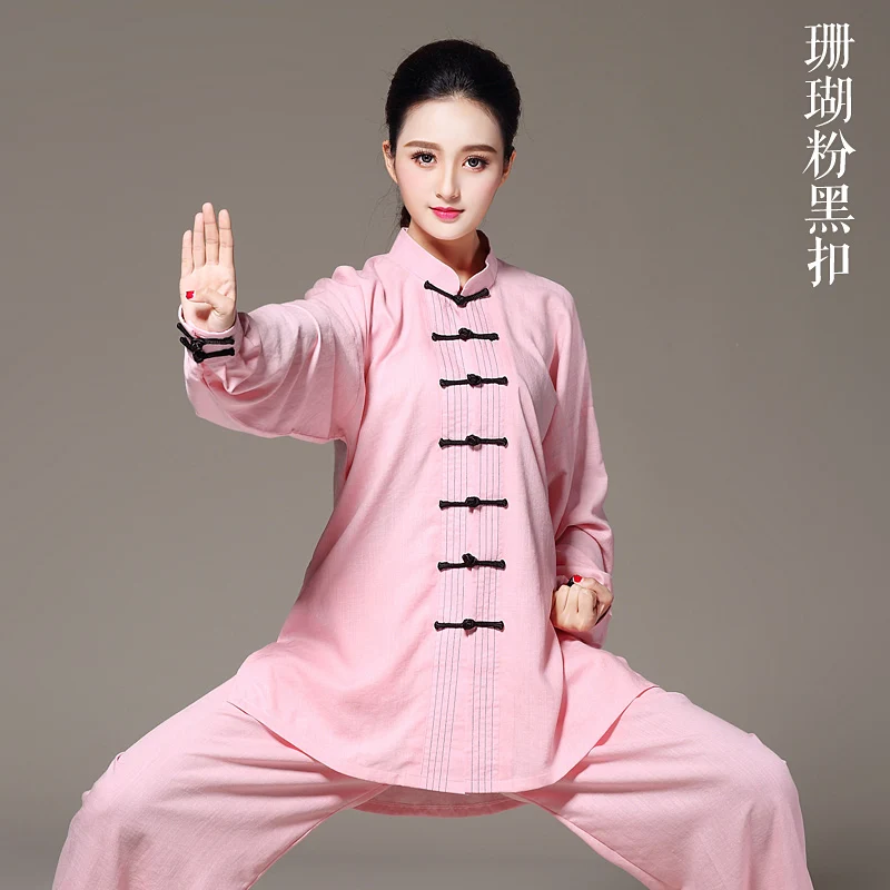 Chinese Style Harp Pattern Tencel Linen Tai Chi Suit, Unisex All-Season Uniform for Martial Arts Practice