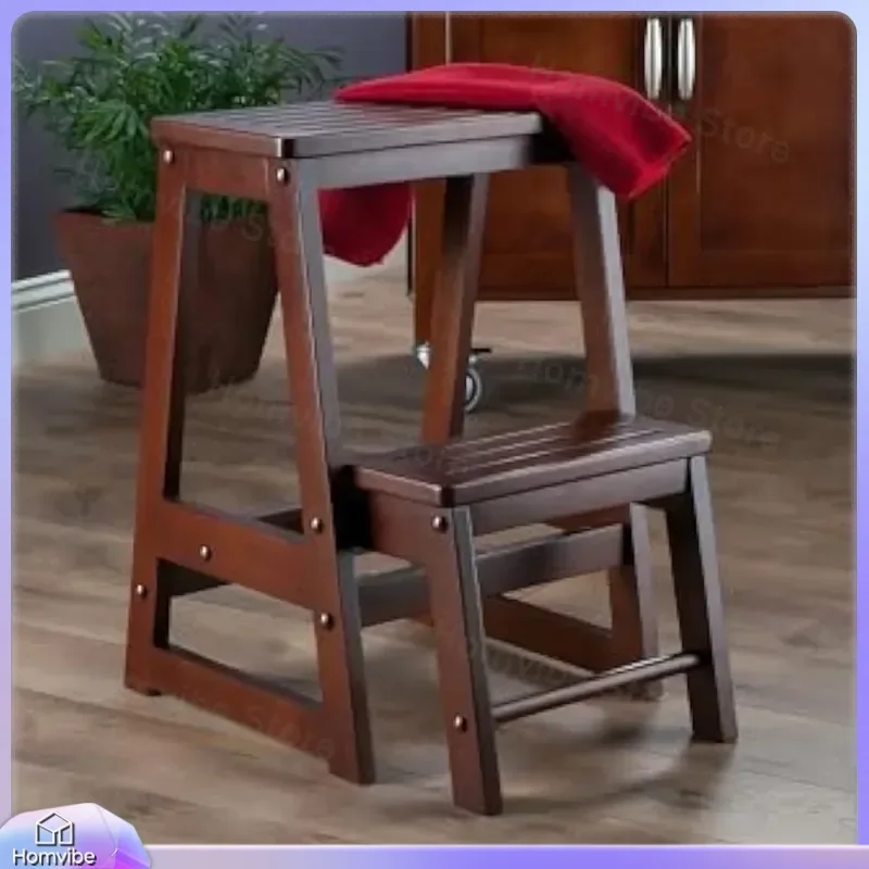 Solid Wood Ladder Stool Multifunctional Step Stool Dual Purpose Folding Chair Indoor Household Furniture Waterproof Foot Rest