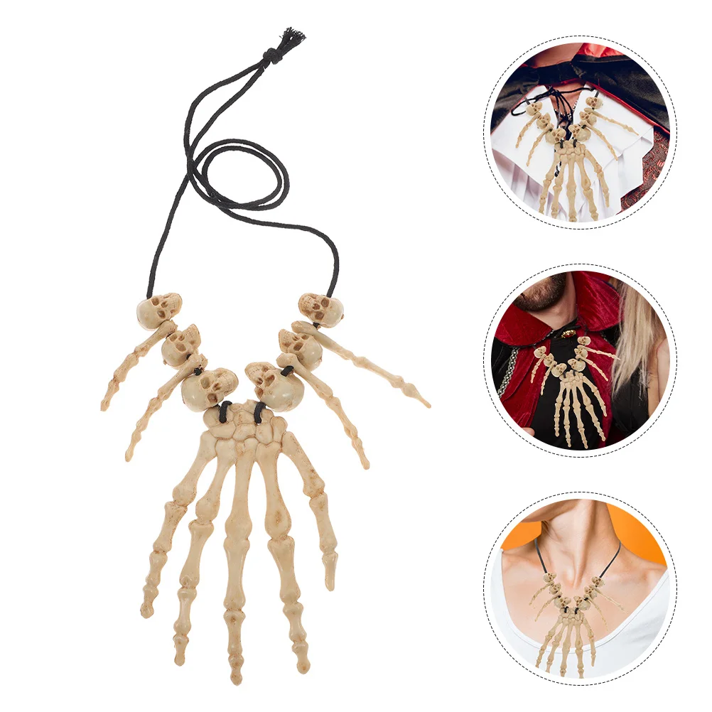 

2Pcs Vintage Skull Hand Bone Necklace Halloween Party Costume Accessory Distressed Style Skull Pendant Halloween Jewelry