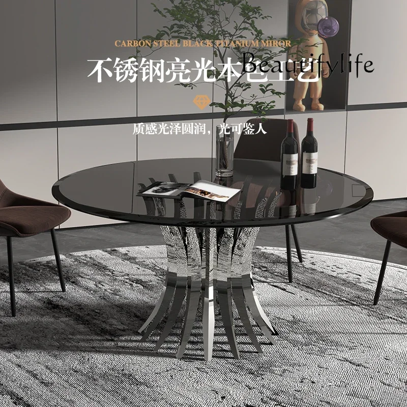 N40 Light luxury tempered glass dining table household modern simple round dining table high-end dining table glass countertop