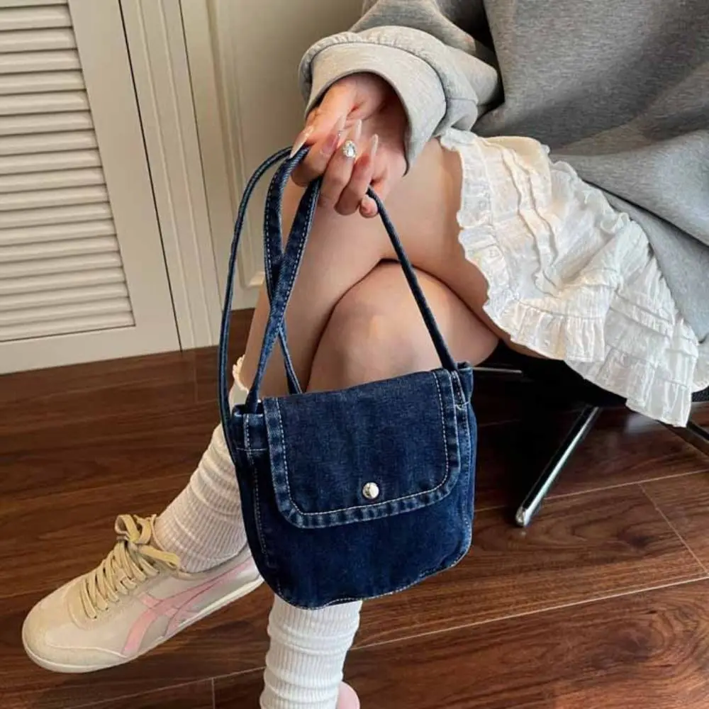 

Portable Y2K Denim Canvas Bag Large Capacity Shopping Bag Vintage Handbag Solid Color Street Style Solid Crossbody Bag Students