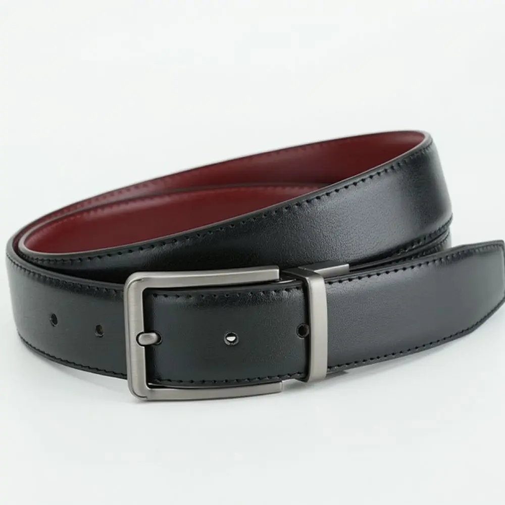 Mens Leather Belt Rotatable Alloy Buckle Reversible Waistband Business Casual Formal Style Daily Office Dress Strap