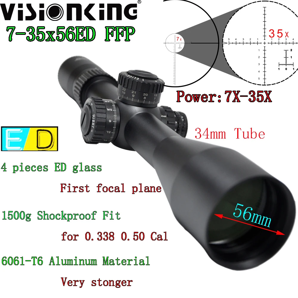 

Visionking ED Len 7-35x56 FFP охотничий прицел 34 мм трубка 0,1 метра сетка с подсветкой и функцией нулевой остановки тактический оптический прицел