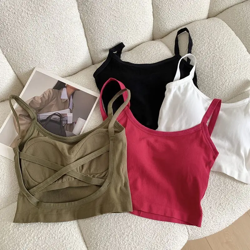 Cross Large U-Shaped Backless Bra Base Spaghetti Straps Chest Wrap Underwear Bandeau Can Be Worn outside Anti-Exposure Breathabl