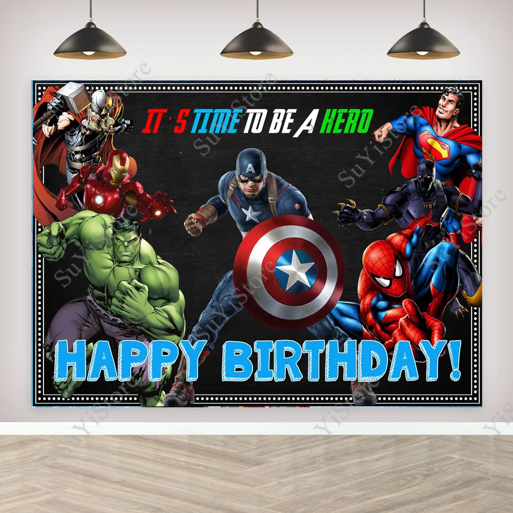 Marvel Superhero Avengers Photography Backdrop Iron-Man Hulk Captain America Boys Birthday Decoration Banner Photo Background