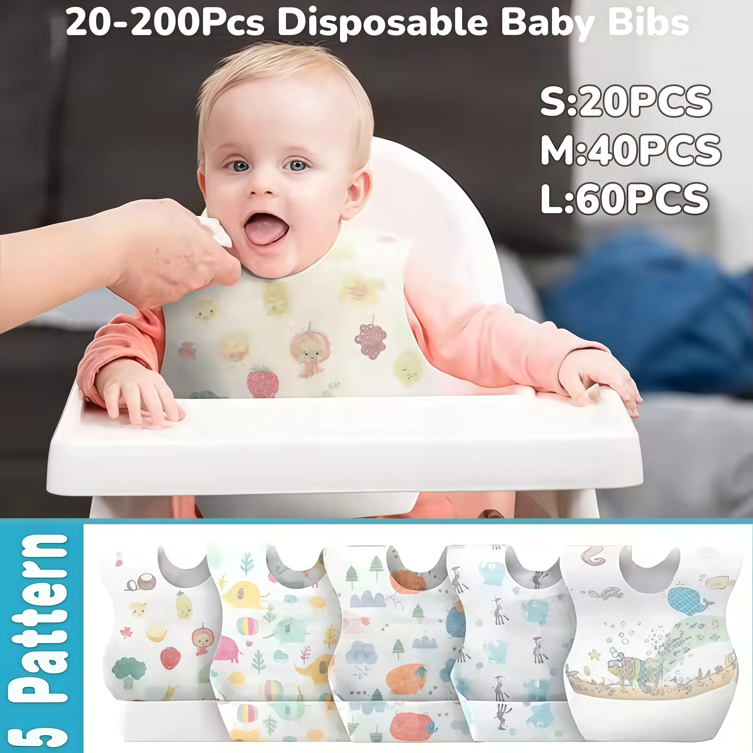 20-200Pcs Disposable Baby Bibs Individual Wrapped Travel Bibs Waterproof Food Catcher for Toddlers Girls Boys Feeding