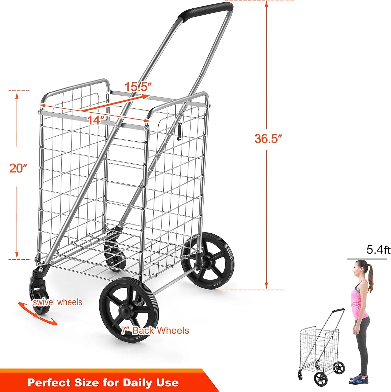 

Grocery Utility Shopping Cart, Easily Collapsible and Portable to Save Space Heavy Duty, Light Weight Trolley with Rolling