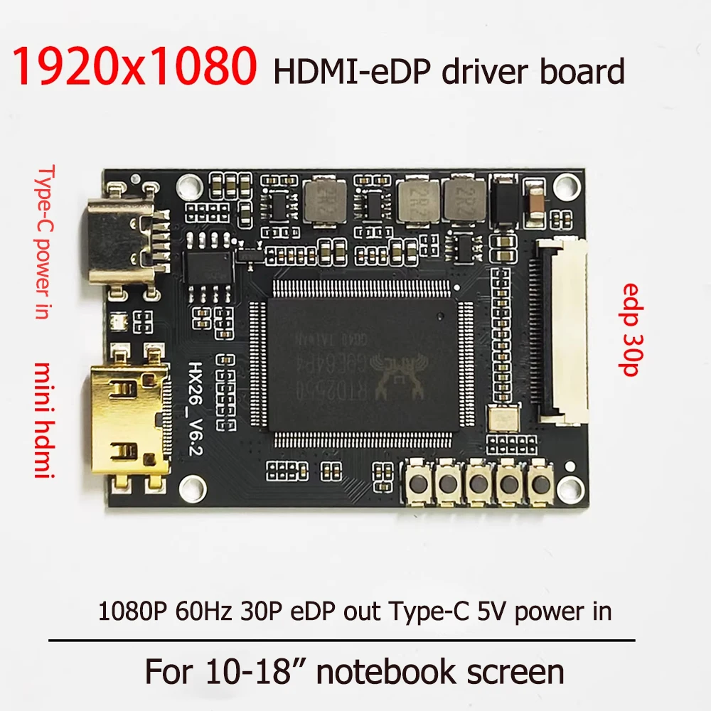 

Плата драйвера 30P eDP HDMI-EDP 1920x1080 60 Гц для экранов ноутбуков 10-18 дюймов, для самостоятельной сборки портативного монитора