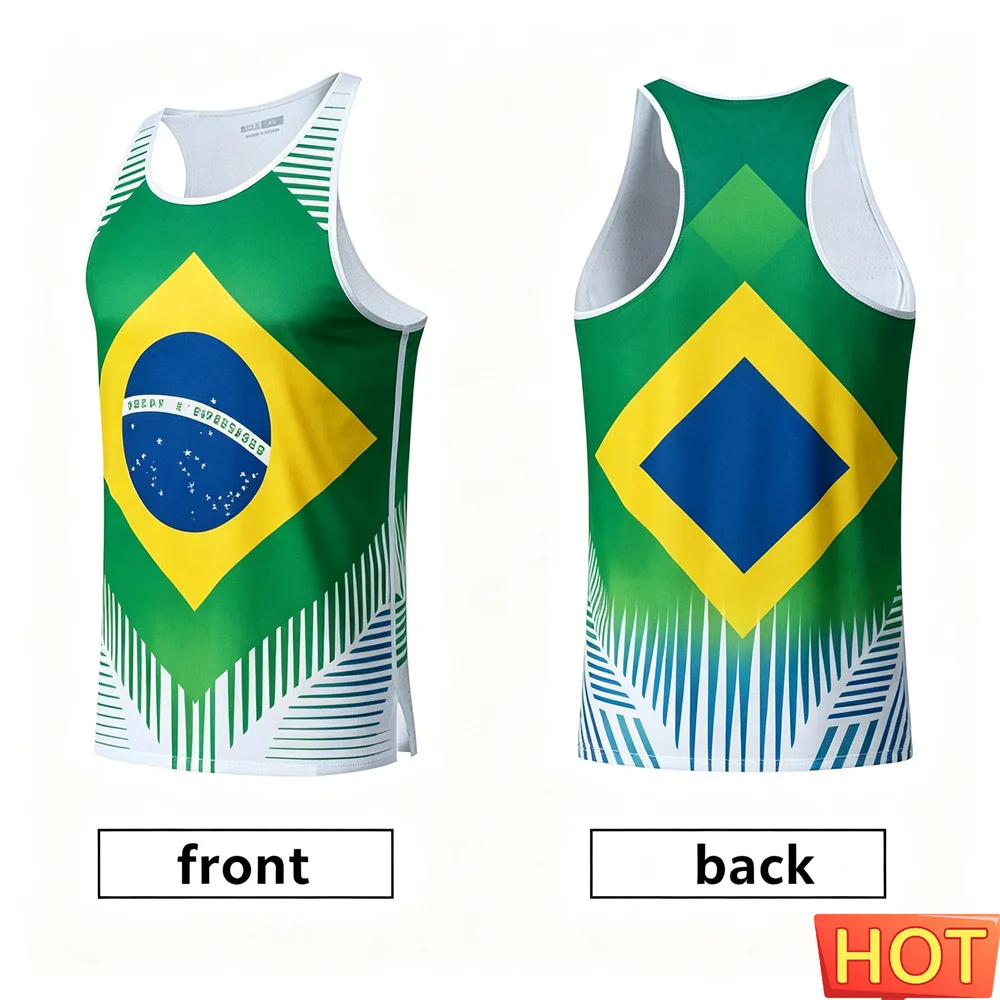 Brasilien-Nationalflagge, bedruckt, für Herren, Laufweste, Marathon, Sport-Tanktop, lässiges O-Ausschnitt-T-Shirt für Herren, Sommer, lockeres ärmelloses Hemd