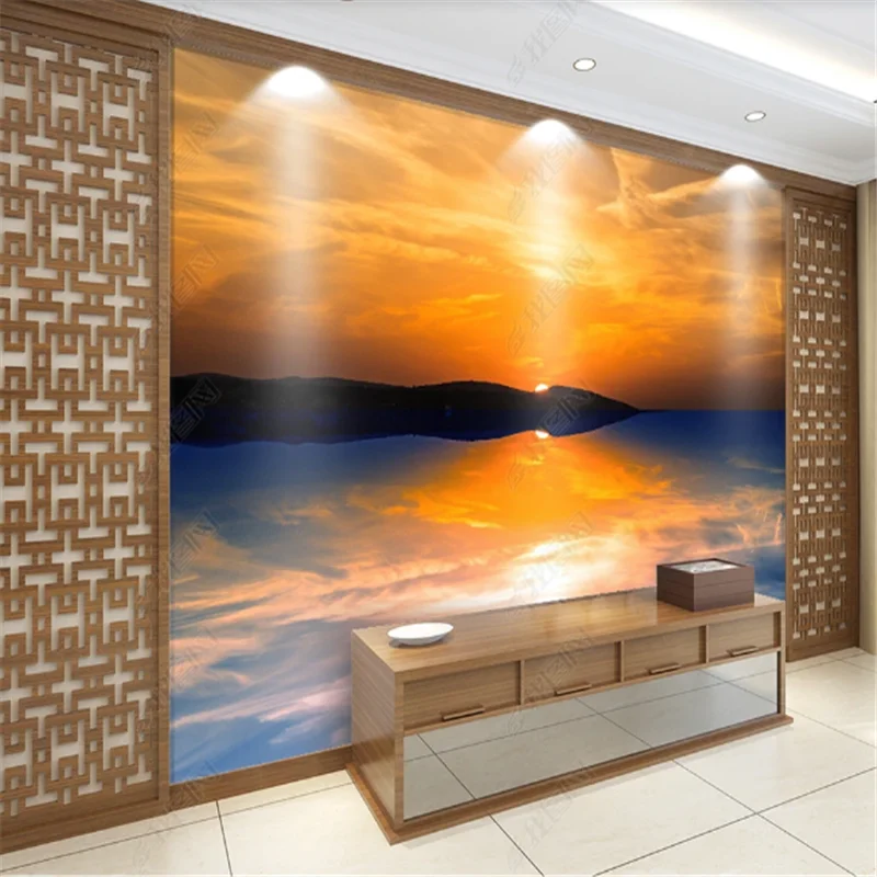 

Modern Photo Wallpaper For Living Room Sea Sunrise Reflection Clouds Mural Natural Scenery TV Background Wall Paper Home Decor