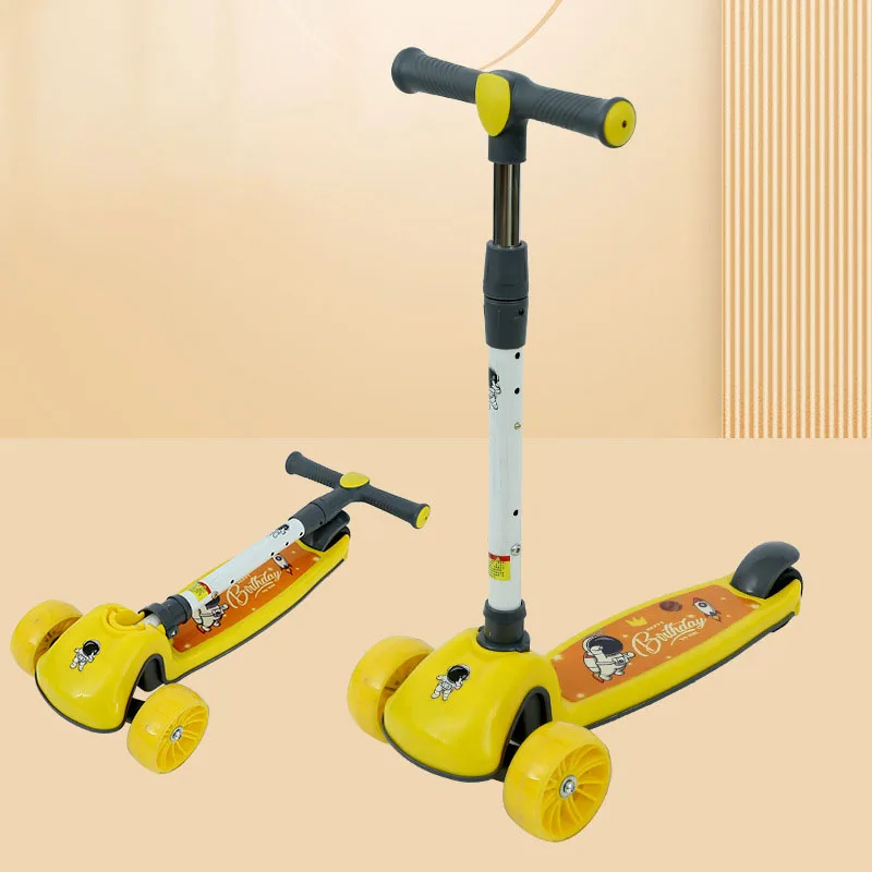 Foldable Kick Scooters For 2-10 Years Kids Boys Girls Music Board Seat Flash Wheels Adjustable Height Child Cycling Foot Scooter