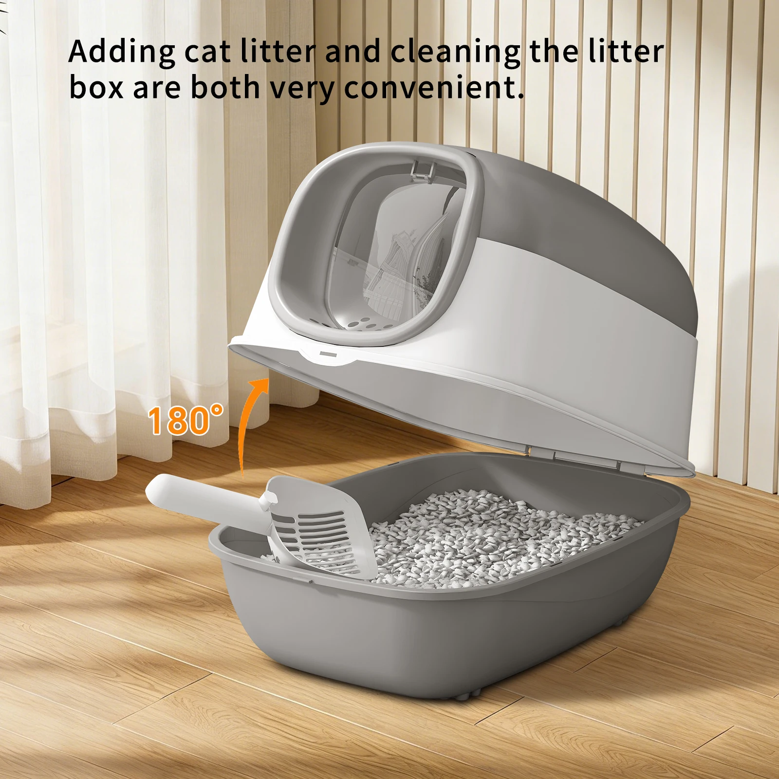 Switchable Open/Semi-Enclosed Cat Litter Box, Extra Large Jumbo Size for Multi-Cat Households, Splash-Proof and Anti-Tracking, Dual-Mode Over-the-Top Litter Pan, Low-Entry for Easy Cleaning, Suitable for Cats of Different Sizes