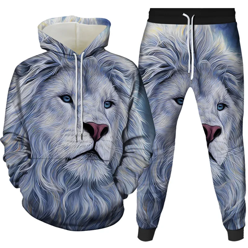 2024 New Lion Pattern Hoodie Pant Suit 3D Print Casual Men Women High Quality Tracksuit Outfits Fashion Men\'s Clothing 2pcs Sets